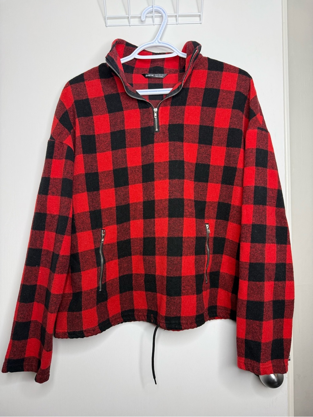 SHEIN Red and Black Buffalo Plaid Pullover Cinchable Bottom XL